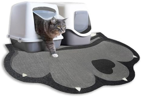 Cat Litter Mat Litter Trapping Mat, 90 x 60 cm Cat Litter Tray Mat, Non-slip Cat Mat for Litter Tray and Pet Food Bowl, Cute Litter Box Mat for Kitty Dog Small Animals, Easy to Clean Large (Grey)
