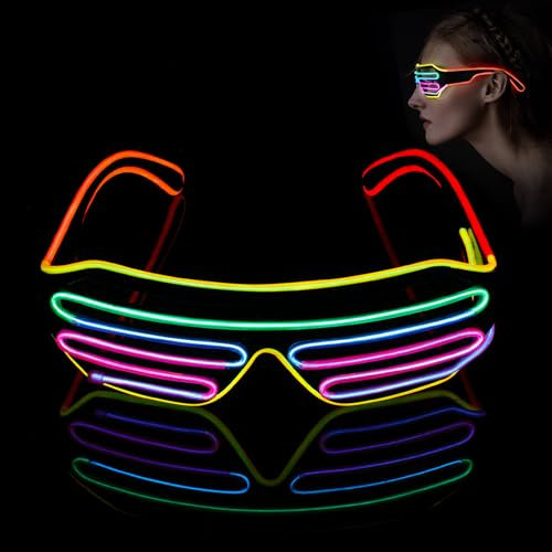 Hifot LED Brille mit EL-Draht, Neon LED Sonnenbrille, 4 Modi Flashing Neon Partybrille Rave Brille, Bunt Party Brillen Lustig Leuchtbrillen für Party Rave Halloween EDM Konzerte Tanz Bar Club DJ