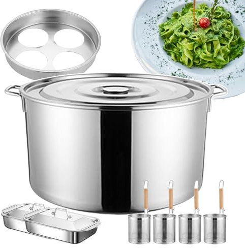 Set cuocipasta con cestello scolapasta da 3/4 per uso commerciale, macchina per cucinare spaghetti multi-pentola in acciaio inossidabile per pentole piccanti/frutti di mare/vermicelli, 4 fori