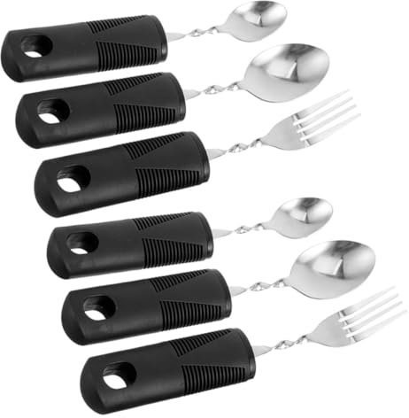 GETAJGHSD Anti-Shake Stainless Steel Adaptive Utensils Set 6-Piece Bendable Cutlery for Elderly and Disabled Ergonomic Rubber Handles