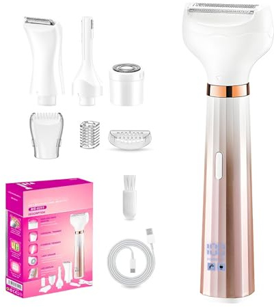 Elektrischer Rasierer für Damen, 4-In-1 Damenrasierer Epilierer, Intimrasierer für Frauen, Elektrisch Shaarentferner für Gesicht Nase Achseln Intimbereich, Bikini Trimmer Rasierhobel, Goldene