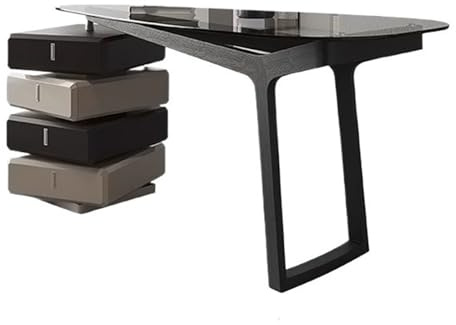 ZENGXJYCQINGJIANG Gaming Desk Modern Office Desk with Storage, Glass Top Makeup Vanity Table, Smoky Color Writing with Rotating Drawer(L)