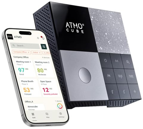 Atmocube Professional 12-in-1 Luftqualitätsmonitor – Messgerät für CO2, Feinstaub (PM2.5), Formaldehyd (CH2O), TVOC & NOx – WLAN, Ethernet & PoE Konnektivität – Echtzeit Cloud Dashboard & App