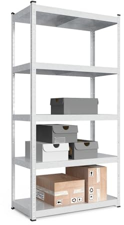 baudim® Schwerlastregal 180x80x40 cm, 5 Metallböden, 875 kg, Verzinkt Stahl | Platzsparende Organisation, variable Facheinteilung, Lastenregal, Aufbewahrungsregal, Keller, Vorratsraum, Haushalt, Vorräte.