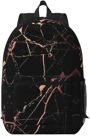 RRhgipp Black Rose Gold Marble Travel Laptop Backpack 17 Inch Large School Boy Girls Women Business Men Computer Bag Gift