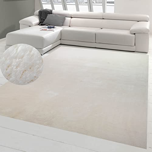 Teppich-Traum Alfombra moderna cuadrada lavable, color crema, 240 x 240 cm | Felpos, suave y lavable hasta 30 °C, fácil de cuidar, antideslizante, resistente, apto para robots aspiradores
