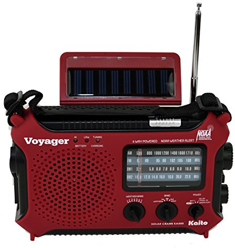Kaito KA500IP-RED Voyager Solar/Dynamo AM/FM/SW NOAA Radio météo avec alerte et chargeur pour téléphone portable, rouge