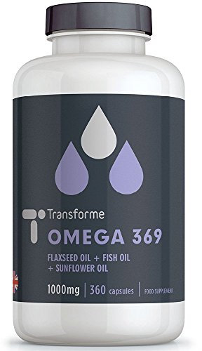 Transforme Omega 3 6 9 Fish Oil 1000mg 360 Capsules, Fish, Flaxseed & Sunflower Seed Oils, EPA, DHA, ALA, LA, Oleic Acid, Gluten Free