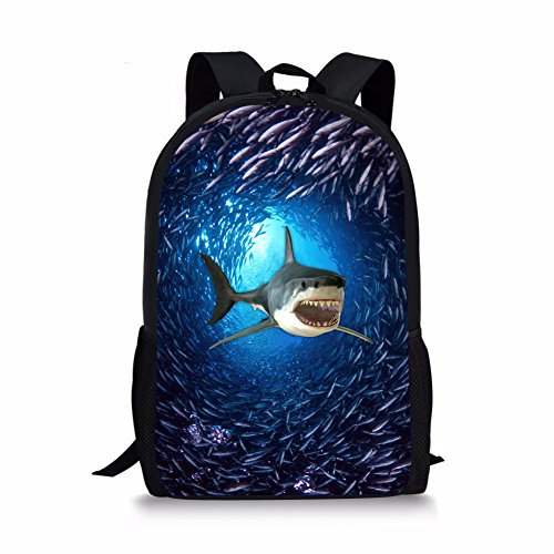 Showudesigns Rucksack mit Tierdruck, für Jungen, Mädchen, Schultasche mit Tasche, hai, Einheitsgröße, Klassisch