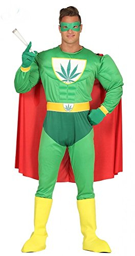 shoperama Herren-Kostüm Marihuana Hanf Superheld mit Muskeln Superhero Erwachsene JGA Karneval Junggesellenabschied, Größe:L