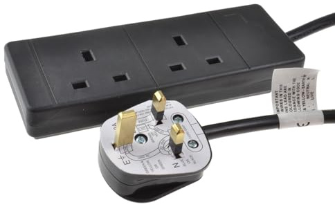kenable 2 Gang UK 13A Trailing Socket Extension Lead | Mains Power Cable with Twin Plug Sockets | BS1363/A Certified | Black 15m