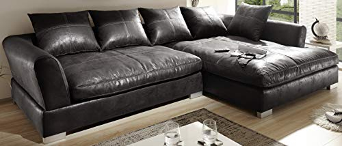 Reboz Big Sofa Ecksofa Vintage Braun Schwarz Ausrichtungen (Vintage Schwarz, rechts)