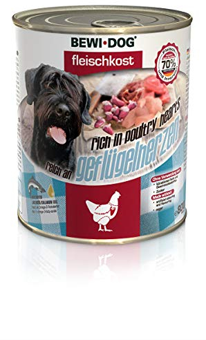 BEWI DOG Fleischkost reich an Geflügelherzen [800 g] Dose | Nassfutter für Hunde | getreidefrei | Muskelfleisch & Innereien mit fester Fleischstruktur | 6 x 800 g