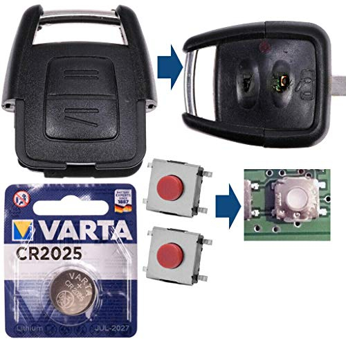 Repair Reparatur Satz Auto Schlüssel Austausch Gehäuse mit 2 Tasten + Drucktaster + Batterie kompatibel mit Opel Astra G Zafira A Omega B Vetra B 2 Tasten