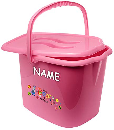 alles-meine.de GmbH Eimer/Windeleimer mit Deckel + Tragegriff - rosa - pink Tiere - Hase - Teddy - Katze inkl. Name - Bieco - geruchsdicht - Putzeimer - Windeln Babywindeln..