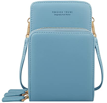 Fangoo Klein Handy Umhängetasche, Damen Kleine Handy-Geldbörse mit 3 Reißverschluss, PU Leder Crossbody Kartenhalter Geldbörse, Umhängetasche mit verstellbarem Riemen Kreditkartenfächer