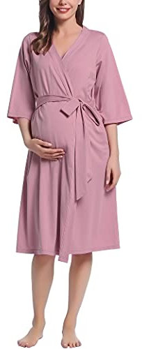 Amorbella Cotton Dressing Gown Ladies Kimono Robe House Lounge Shower Knee-Length Wrap Robes (Dusty Pink, L/XL)