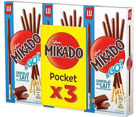 Mikado Cioccolato al Latte, Bastonicino Sottile e Croccante, Ricoperto di Gustoso Cioccolato al Latte, Pratico da mangiare e adatto per ogni occasione, 3x39g (3 Confezioni da 39g)