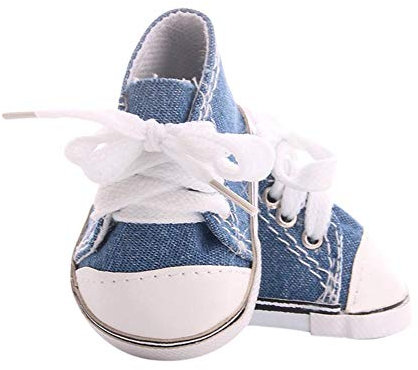 Aeromdale Puppenschuhe, einfarbig, Leinen, Schnürschuhe für 45,7 cm große amerikanische Puppenmädchen, Denimblau, 1 Paar