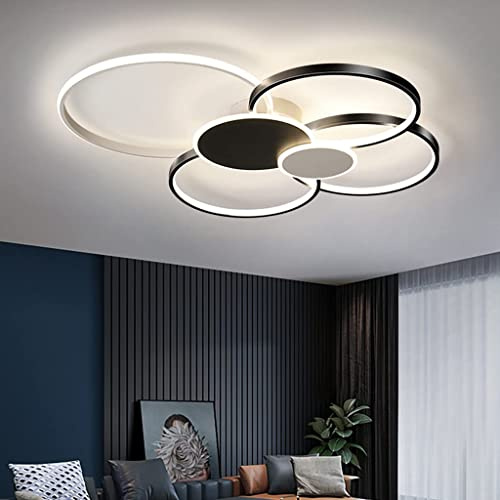 Modern LED Deckenleuchte Groß Wohnzimmerlampe Dimmbar Mit Fernbedienung, Runden Rings Design Deckenlampe Kreative Metall Acryl Beleuchtung Esszimmer Schlafzimmer Dekor Pendelleuchte,Schwarz,100CM/98W