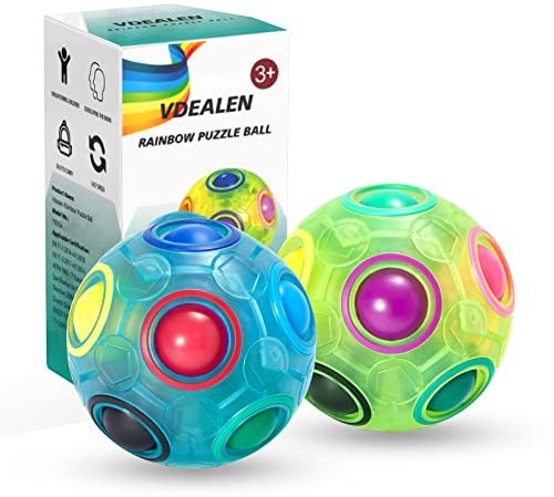 Vdealen Regenbogenball Set Magischer Puzzleball Zappelball Spiel Spaß Stressabbau Geschicklichkeitsspiele Pädagogische Spielzeug Denksport Ball Spielzeug Knobelspiel für Kinder Teens & Erwachsene