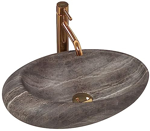 Rea Waschbecken Waschtisch Aufsatzwaschbecken Keramik Handwaschbecken Aufsatz Waschschale Oval Stein 31x48 Grau Badezimmer