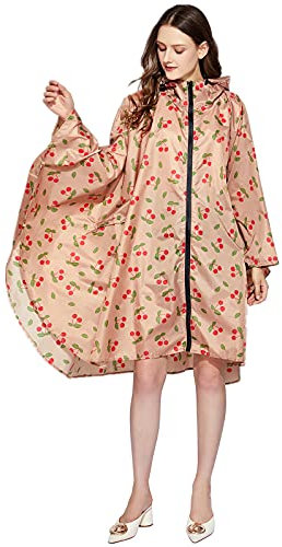 NUUR Women's Rain Poncho Jacket Waterproof Lightweight Reusable Hiking Rain Coat Jacket with Hood for Bicycle Moto