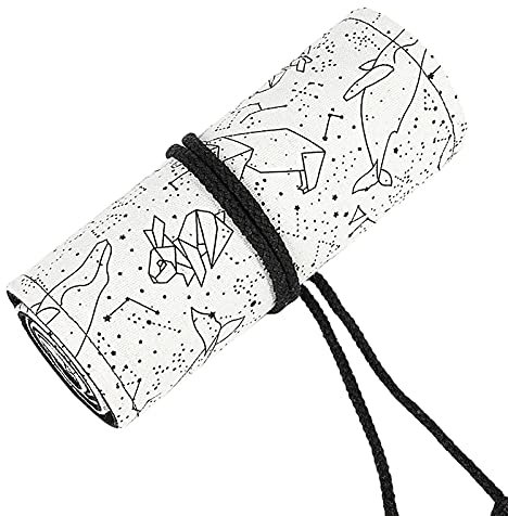 DASNTERED Canvas Pencil Wrap Case, 72 Holes Roll Up Pencil Storage Holder for Sketching Drawing Writing, Multi-Purpose Constellatio-n Pattern Pen Organizer Bag for School Office(size:72 Holes)