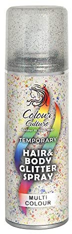 Colour Culture Glitter Hair & Body Spray - 125ml | Multicolour Temporary Hair Colour Spray | Washable, Quick-Drying, Waterproof & Skin-Friendly | Festival, Party & Kids Hair & Body Glitter Spray
