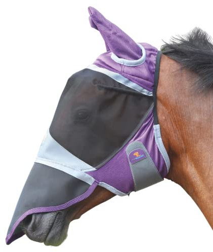 Shires - Fliegenmaske für Pferde mit Ohren und Nase Deluxe (Pony) (Violett)