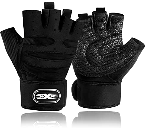 Gym Gloves for Men & Women Weight Lifting Fitness Gloves Breathable Ladies Gloves Training Non-Slip Silicone Padded Palm Grip Protection Exercise Workout Cycling Pull ups - with Wrist Wrap Support