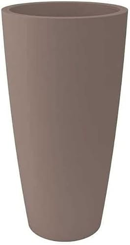 eacommerce Vaso d'arredo Alto Tondo a Colonna in Plastica con contenitore estraibile per esterni e interni (36x70H cm, Tortora)