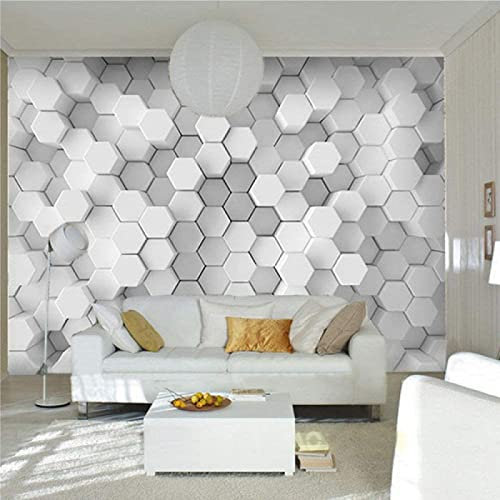 3D Mural Wallpaper Geometric Hexagon Off White 3D Murals Wallpaper for Bedroom and Living Room Wall Decoration