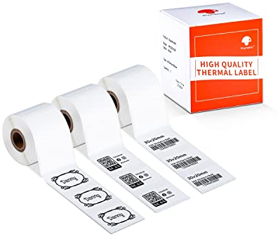 Phomemo 3 Rollen Thermoetikett, selbstklebendes Etikett, kompatibel mit Phommeo M120/M110/M200/M220/M221 Etikettendrucker, geeignet für Büro, Haushalt, Schule, Name.30x20mm,320 Etiketten/Rolle