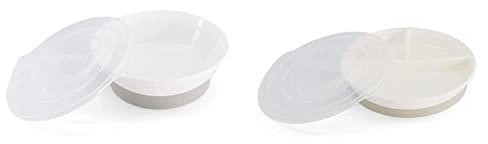 Twistshake Cuenco con Tapa Alimentación para Bebés de PP Blanco & Plato infantil Twistshake con separadores de silicona, sin BPA, antideslizante, a partir de 6 meses, blanco