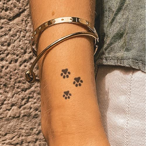 Inkster Tattoo - Pfote Trio ausgefüllt | vegane & wasserfeste Temporäre Tattoos für Erwachsene - EU-Kosmetikzertifizierte Farbe - revolutionäres 2 Wochen Tattoo | Premium Klebetattoos & Fake Tattoo