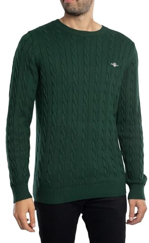 GANT Herren Cotton Cable C-Neck Pullover, Tartan Green, XL
