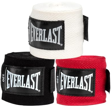 Everlast Core Handbandagen 3er-Pack (Schwarz/Weiß/Rot) 305 cm – Für Box-, Sparringshandschuhe, MMA & Kickboxen – Baumwollmix, Klettverschluss – Everlast Ausrüstung