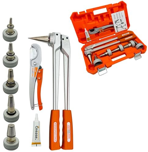 Purseter Manuelles PEX-Rohr-Erweiterungswerkzeug-Set mit 5 Stück 3/8 Zoll, 1/2 Zoll, 5/8 Zoll, 3/4 Zoll, 1 Zoll Erweiterungsköpfe für Propex Expansion Suit Propex Wirsbo Uponor Meet ASTM F1960