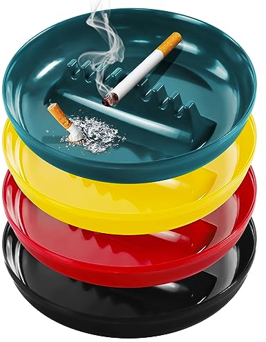 Grovind Aschenbecher für Zigaretten [4 Stück] Melamin 7 Zoll Outdoor Aschenbecher für Terrasse, Kunststoff Aschenbecher mit 7 Zigarettenhaltern, Home Office Indoor Outdoor