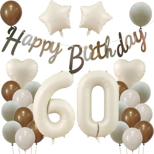 60 Geburtstag Deko Beige, Deko 60. Geburtstag Frau Mann, Beige Luftballons 60. Frauen, Geburtstagsdeko 60 Jahre Ballon, 60. Dekorationen, Luftballon 60. Party Deko