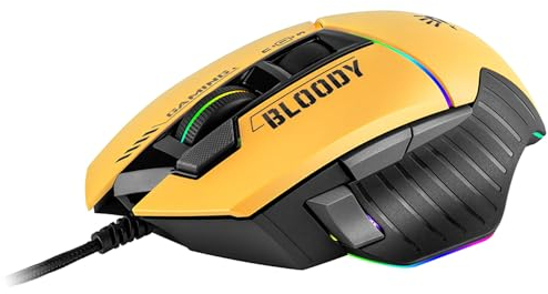 A4tech W95Max Sports Gaming Maus, Optische Kabelgebundene Gaming-Maus, USB 12 000 CPI, 8000 FPS, 250 IPS. 35G, 2000 Hz Ultrapolling (schwarz/gelb)