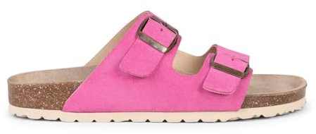 miMaO Bora - Sandalia Plana con Doble Hebilla Serraje Fucsia, EU 37