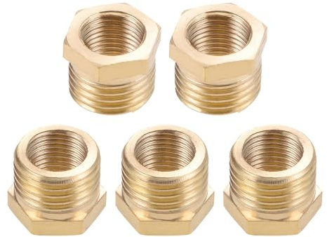 DTGN Raccord de Tuyau en Laiton Mâle G1/4 x Femelle G1/8 - Lot de 5 - Idéal pour la Connexion de Tuyaux - Adaptateur Réducteur en Laiton - Ton Doré