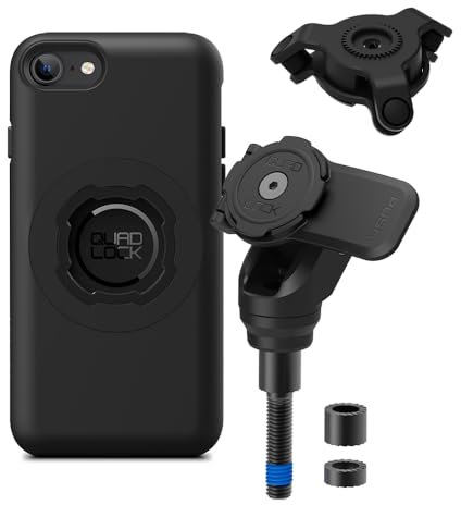 Quad Lock Motorcycle Handlebar Clamp Bolt Phone Mount PRO Kit with Vibration Dampener and iPhone SE (3rd / 2nd Gen) & 8/7 MAG Case