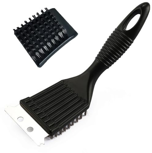 Cepillo de barbacoa y raspador limpio, 1 cepillo de alambre para parrilla al aire libre, limpiador de cerdas de barbacoa, horno de barbacoa, alambre de metal, raspador de acero, negro