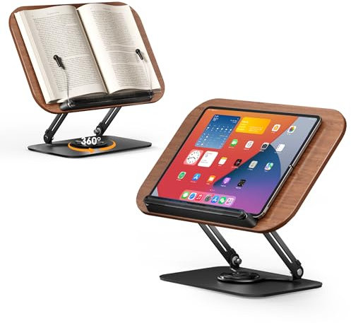 SupeDesk Buchständer zum Lesen,verstellbarer Holz-Buchhalter Leseständer,360° drehbar,faltbar,Kochbuchhalter mit Seitenclip,Präsentationsständer für Rezept,Zeitschrift,Tablet,Laptop,eleganter Retro