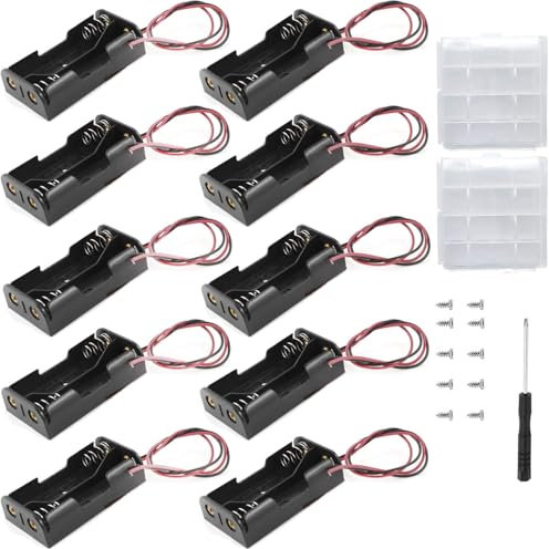 VISSQH 10 pcs black AA battery holder,2 x 1.5V AA Plastic battery holder with Wire Leads with 2 pcs Plastic Battery Storage Box