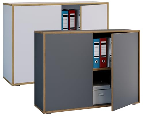 VCM Holz Büroschrank Ordner Aktenschrank Büromöbel Schrank Salia 2-Fach Breite 100 cm Drehtüren