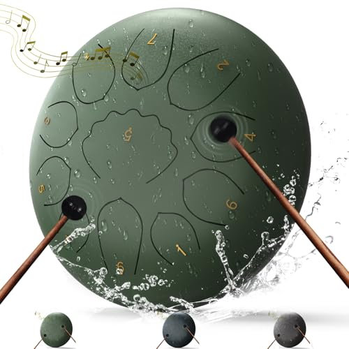8 Zoll Steel Tongue Drum - 11 Noten Handpan Drum für Meditation, Yoga, Entspannung - Inklusive Schlägel, Fingerplektren & Tragetasche